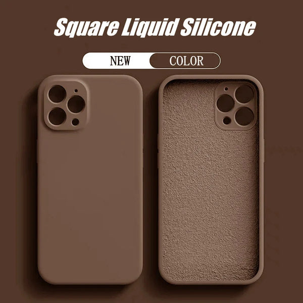 Liquid Silicone Soft Brown Phone Case for iPhone 11-16 Pro